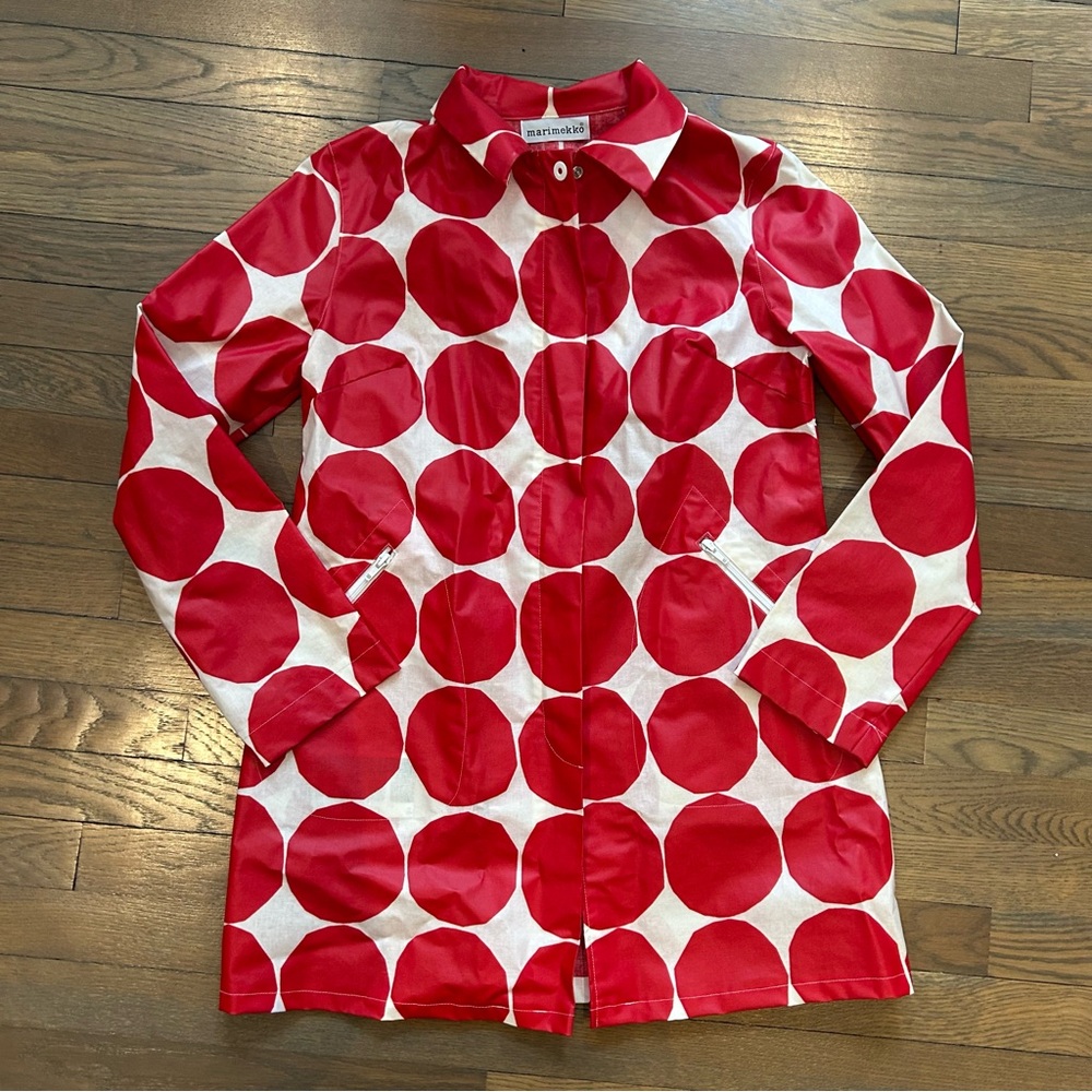 Vintage Marimekko red and white polka dot rain jacket size 4